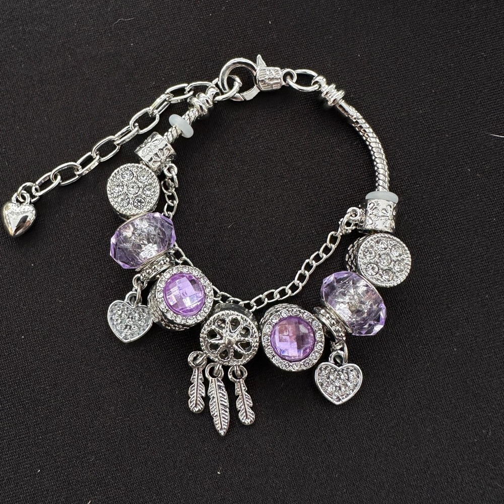 Elegant Silver and Purple Charm Bracelet
